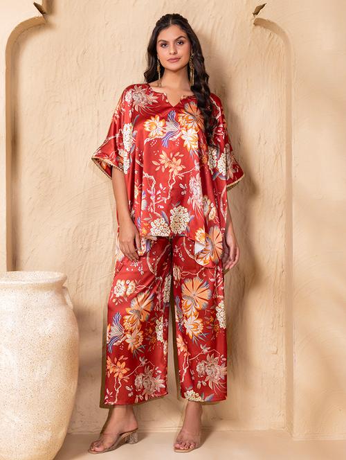 women printed kimono sleeve ethnic co-ord set - 22225192 - Very Small Image - 1