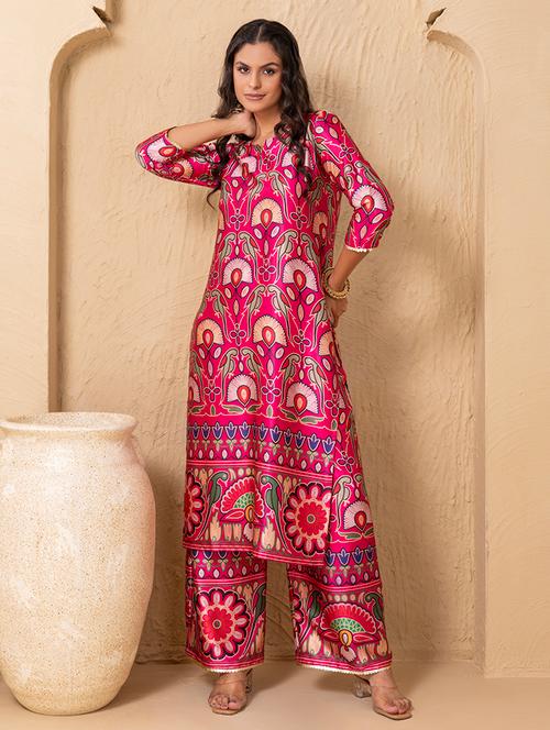 women printed three quarter sleeve ethnic co-ord set - 22225193 - Very Small Image - 1