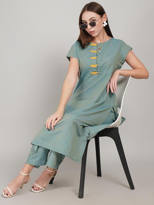 Women Solid Short Sleeve Straight Kurta - 22226603 - Very Small Image - 1
