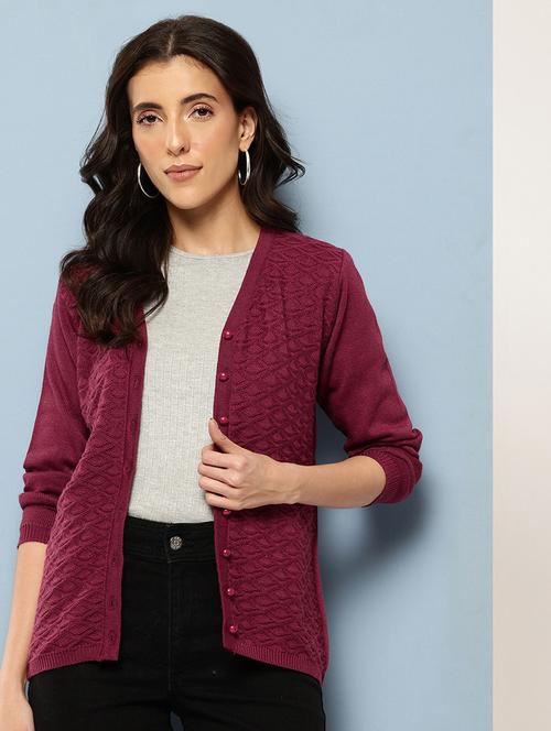 women self design long sleeve cardigan - 22227156 - Very Small Image - 1