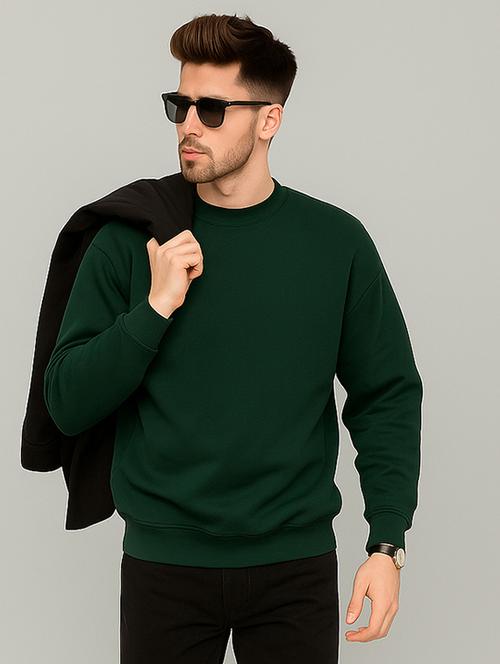 bottle green fleece plain sweatshirt - 22227199 - Very Small Image - 1