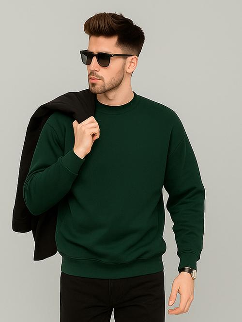 bottle green fleece plain sweatshirt - 22227215 - Very Small Image - 1
