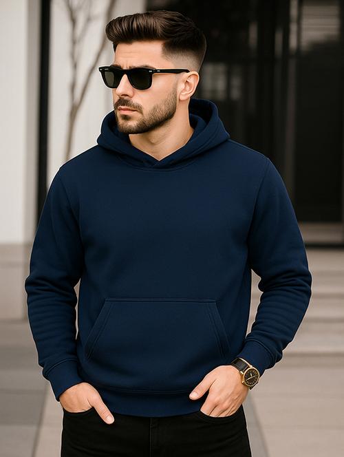 men solid long sleeve hooded sweatshirt - 22227245 - Very Small Image - 1