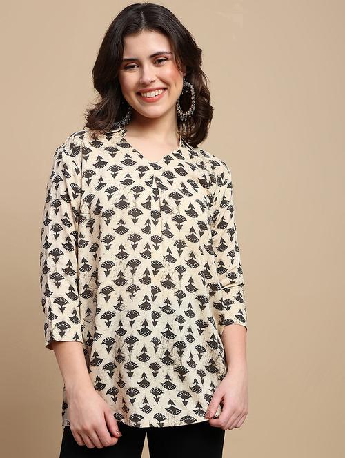 women printed three quarter sleeve a-line ethnic top - 22227484 - Very Small Image - 1