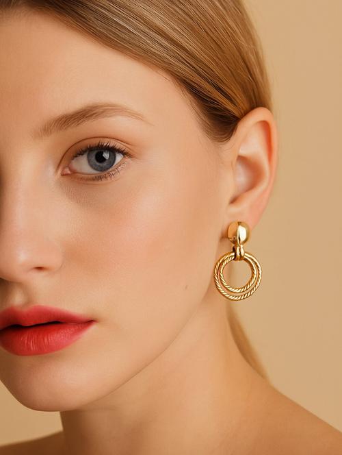 women gold loop studs earring - 22227616 - Very Small Image - 1