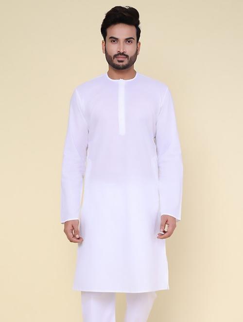 white cotton long  kurta - 22227745 - Very Small Image - 1