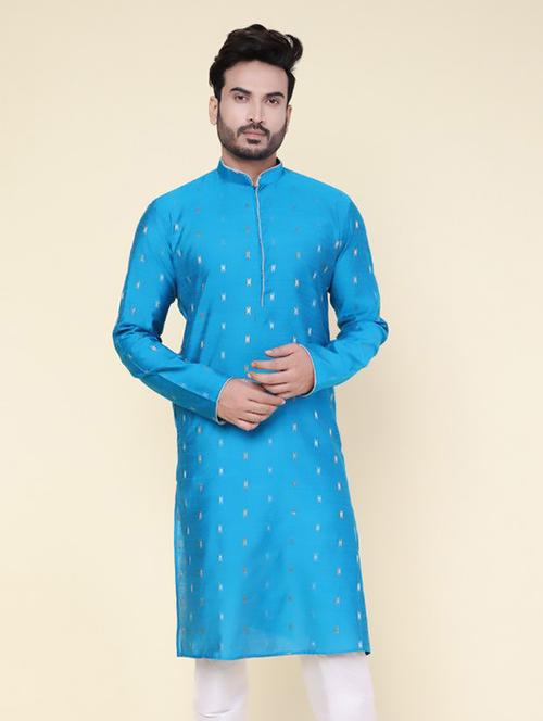 men self design mandarin neck long kurta - 22227750 - Very Small Image - 1