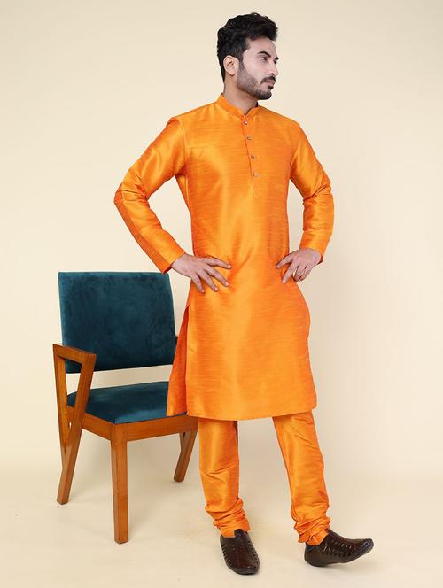 Men Solid Long Sleeve Kurta Churidar Ethnic Wear Set - 22227997 - Very Small Image - 1