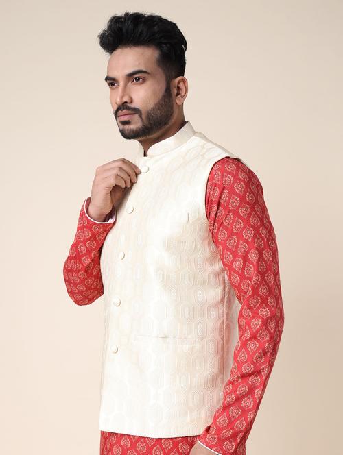 Men Self Design Mandarin Neck Regular Fit Nehru Jacket - 22228097 - Very Small Image - 1