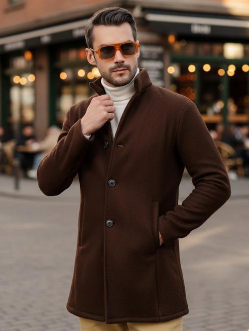 men solid lapel collar overcoat - 22228234 - Very Small Image - 1
