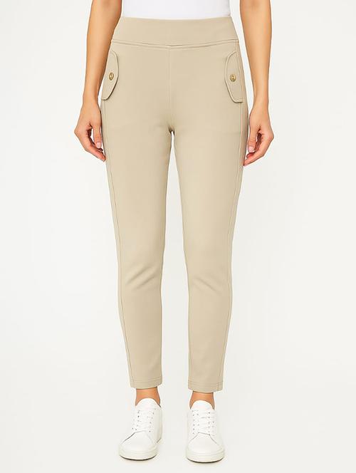 women beige solid mid rise jegging - 22228309 - Very Small Image - 1