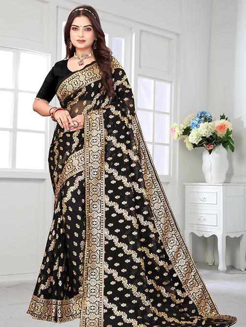 women foil printed saree with blouse - 22228369 - Very Small Image - 1
