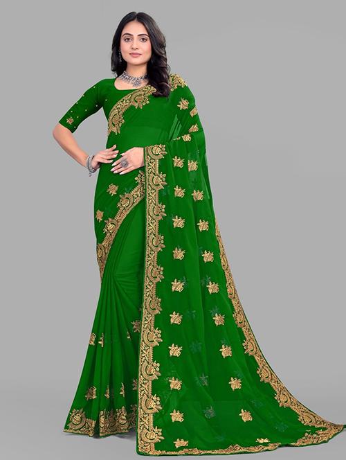 women solid with work embroidered saree with blouse - 22228370 - Very Small Image - 1