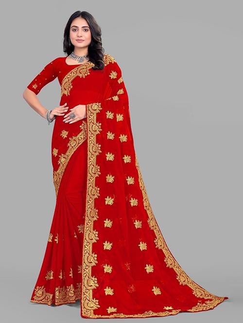 women solid with work embroidered saree with blouse - 22228372 - Very Small Image - 1