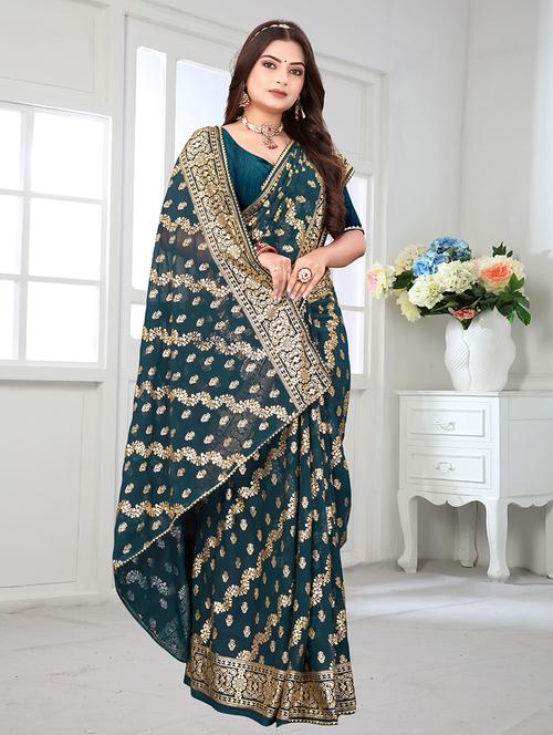 women foil printed saree with blouse - 22228376 - Very Small Image - 1