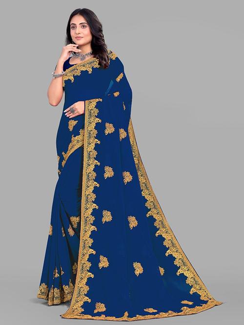 women solid with work embroidered saree with blouse - 22228380 - Very Small Image - 1