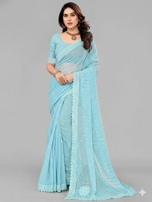 women solid with work embellished saree with blouse - 22228389 - Very Small Image - 1