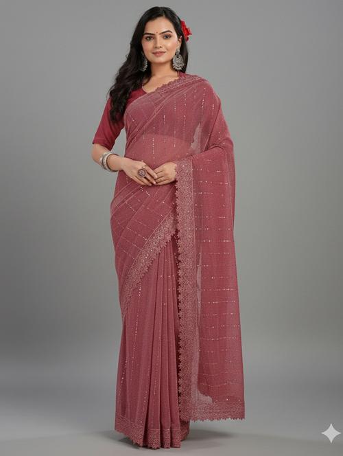 women solid with work embellished saree with blouse - 22228390 - Very Small Image - 1