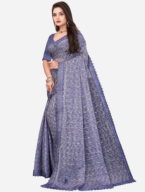 women solid with work embellished saree with blouse - 22228391 - Very Small Image - 1