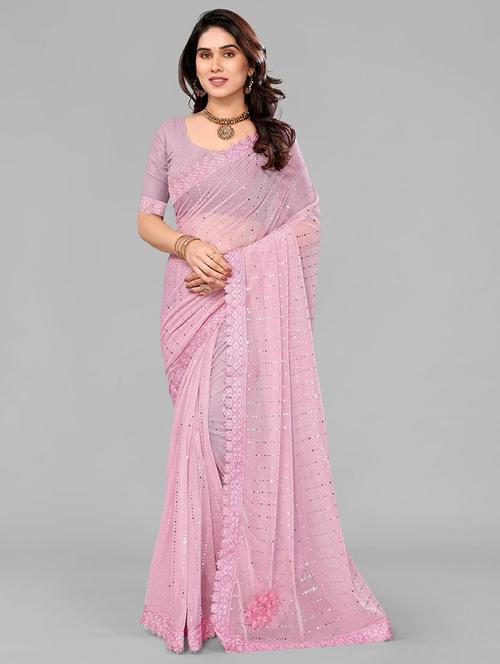 women solid with work embellished saree with blouse - 22228393 - Very Small Image - 1