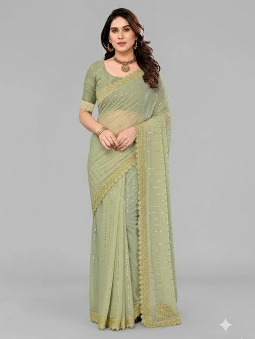 women solid with work embellished saree with blouse - 22228395 - Very Small Image - 1