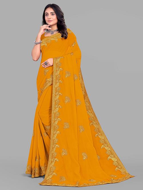 women solid with work embroidered saree with blouse - 22228396 - Very Small Image - 1