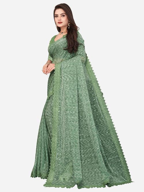 women solid with work embellished saree with blouse - 22228400 - Very Small Image - 1