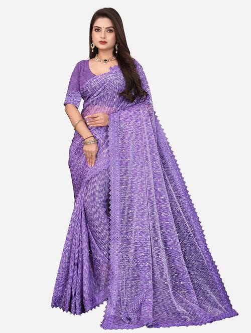 women solid with work embellished saree with blouse - 22228401 - Very Small Image - 1