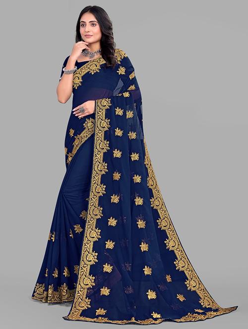 women solid with work embroidered saree with blouse - 22228402 - Very Small Image - 1