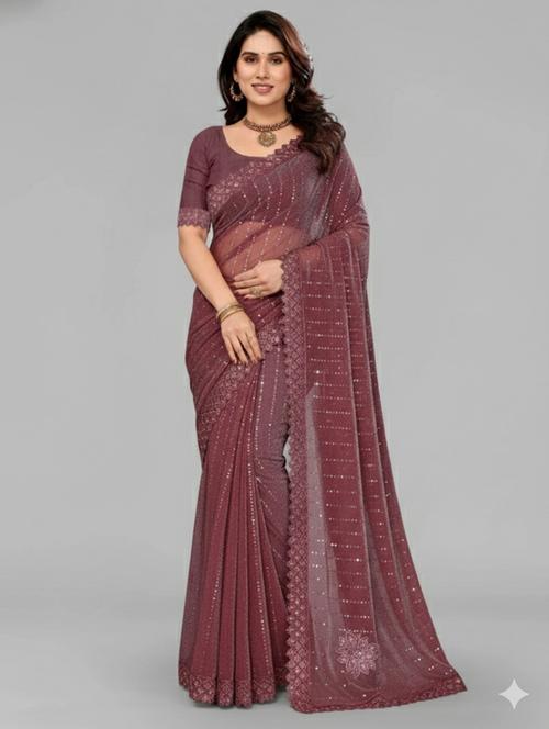 women solid with work embellished saree with blouse - 22228404 - Very Small Image - 1