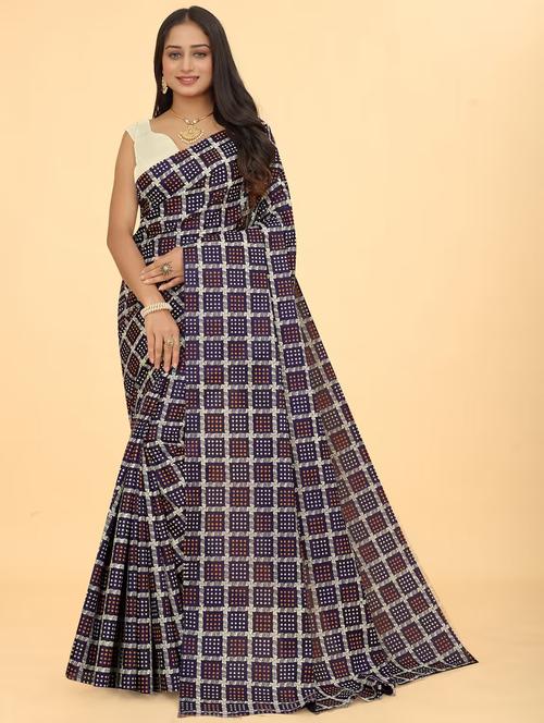 women checkered embellished saree with blouse - 22228405 - Very Small Image - 1