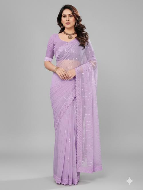 women solid with work embellished saree with blouse - 22228410 - Very Small Image - 1