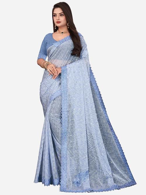 women solid with work embellished saree with blouse - 22228414 - Very Small Image - 1