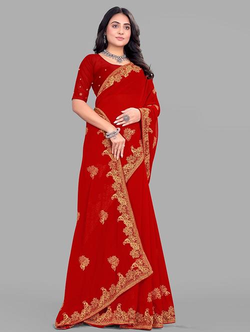 women solid with work embroidered saree with blouse - 22228417 - Very Small Image - 1