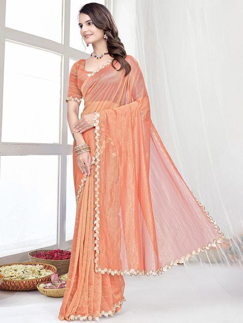 women solid with embellished bordered saree with blouse - 22228424 - Very Small Image - 1