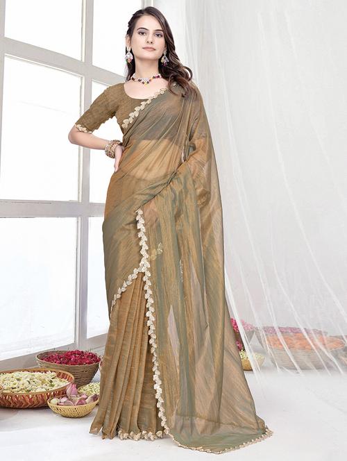 women solid with embellished bordered saree with blouse - 22228425 - Very Small Image - 1