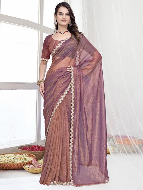 women solid with embellished bordered saree with blouse - 22228437 - Very Small Image - 1
