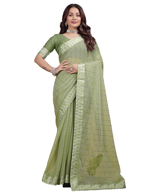 women solid with work embellished saree with blouse - 22228439 - Very Small Image - 1