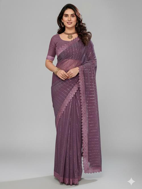 women solid with work embellished saree with blouse - 22228448 - Very Small Image - 1