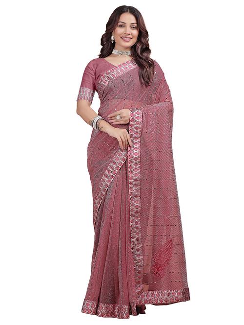 women solid with work embellished saree with blouse - 22228456 - Very Small Image - 1