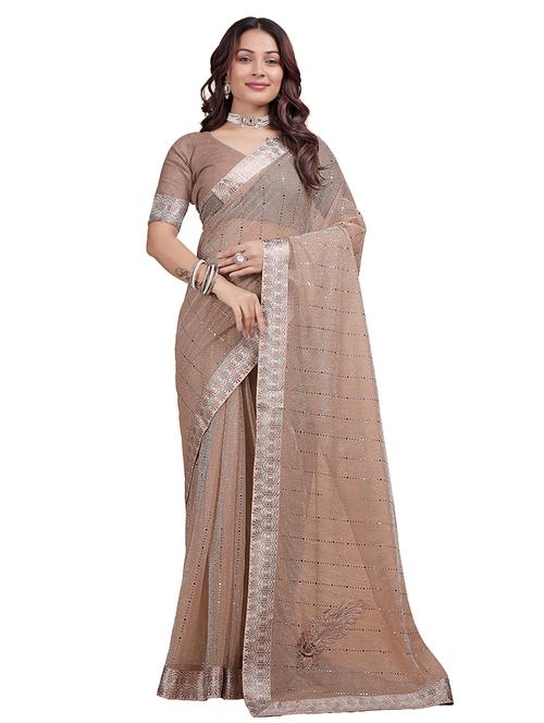 women solid with work embellished saree with blouse - 22228462 - Very Small Image - 1