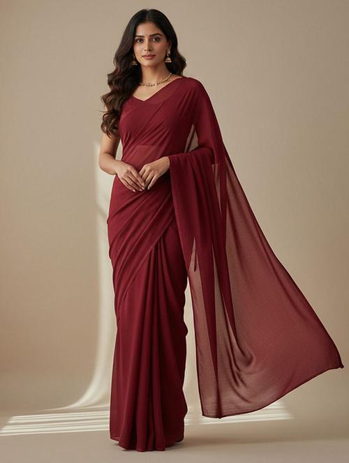 women solid plain saree with blouse - 22228487 - Very Small Image - 1