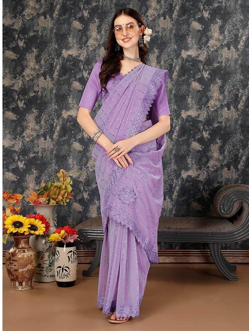 women solid with work embellished saree with blouse - 22228503 - Very Small Image - 1