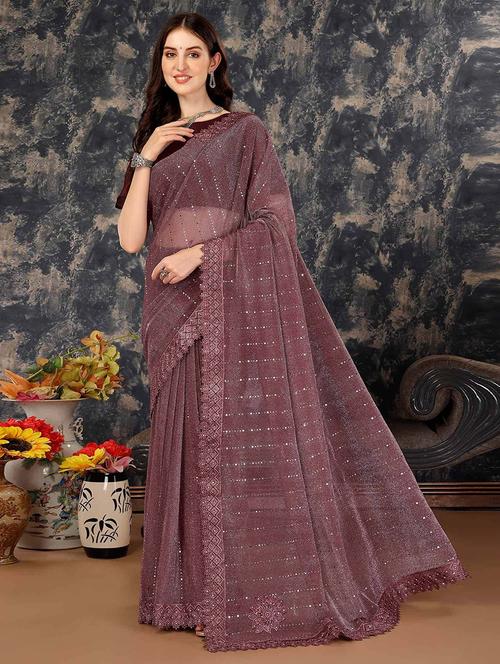 women solid with work embellished saree with blouse - 22228505 - Very Small Image - 1