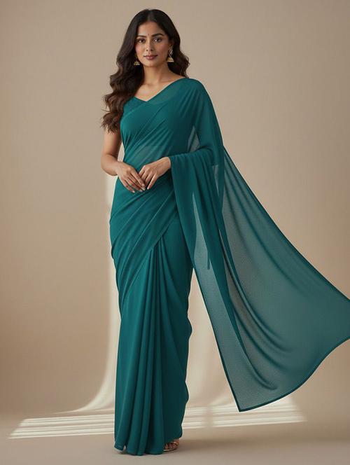 women solid plain saree with blouse - 22228507 - Very Small Image - 1