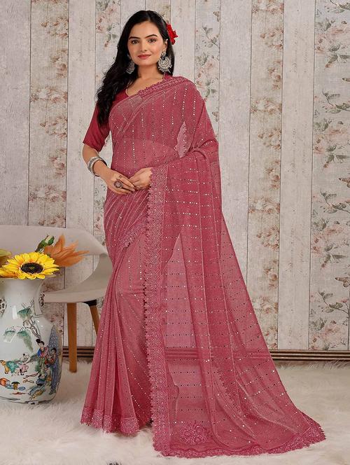 women solid with work embellished saree with blouse - 22228512 - Very Small Image - 1