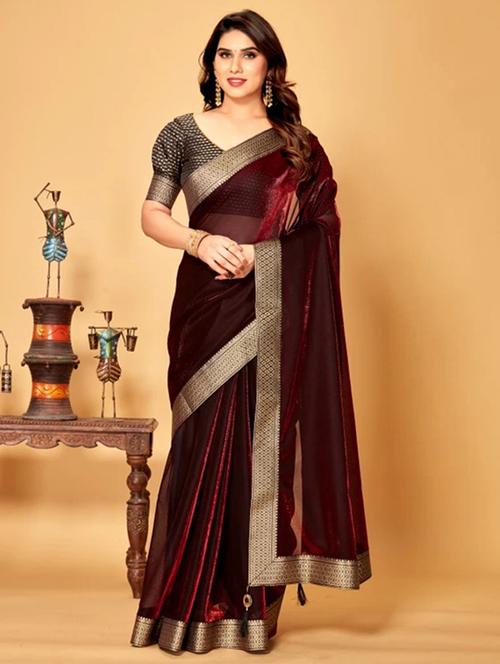 women solid with bordered saree with blouse - 22228514 - Very Small Image - 1