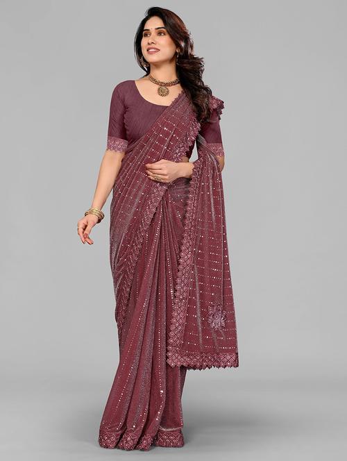 women solid with work embellished saree with blouse - 22228519 - Very Small Image - 1