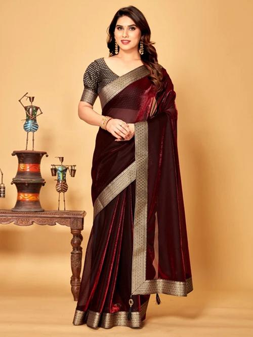 women solid with bordered saree with blouse - 22228530 - Very Small Image - 1