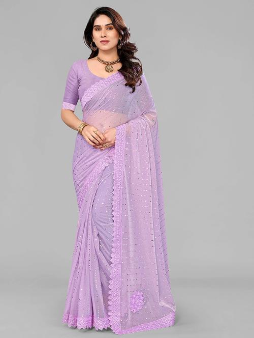women solid with work embellished saree with blouse - 22228531 - Very Small Image - 1